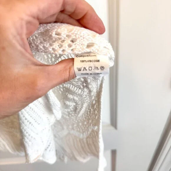 Crochet Boho Layering Dress Swim Cover Up White Size S Festival Summer Beach Top - Picture 5 of 6